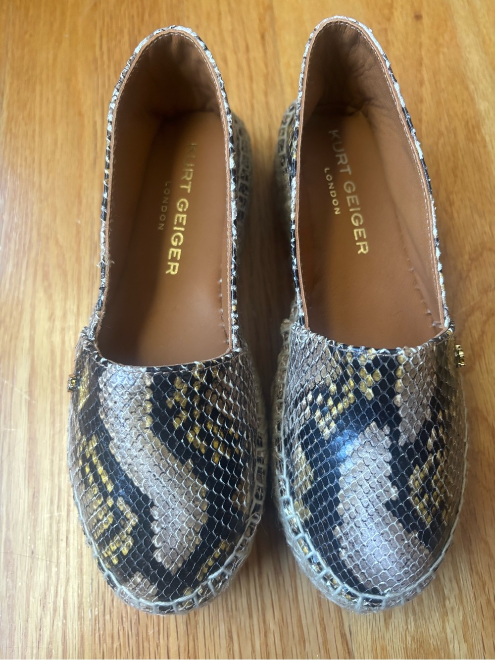 Kurt Geiger Snake-Print Espadrille Platform Flats in Brown/Black